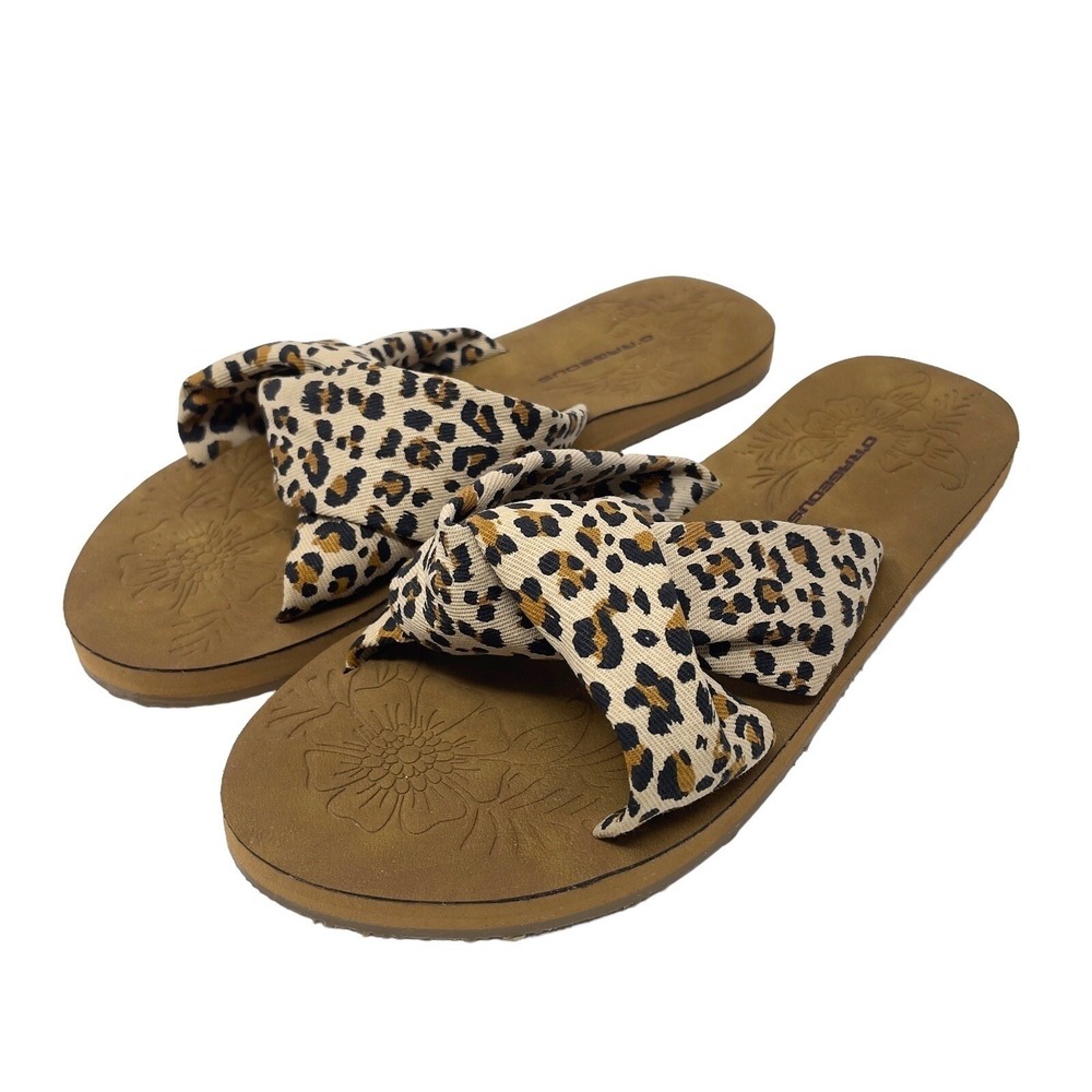 Animal Print Casual Beachy Sandal 7M Beige Black Slide Slip On Boho Chic Neutral